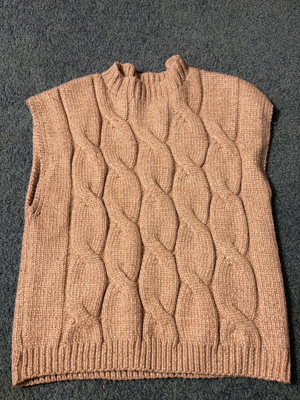 Pink Lily Cable Knit Sleeveless V-Neck Sweater Vest in Light Brown